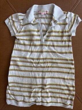 Bonpoint Striped Knit Polo Dress - White & Gold